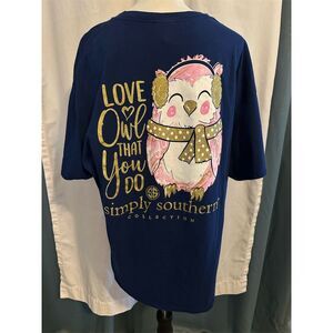 Simply Southern Women's XL Navy Owl Print Long Sleeve T-Shirt Casual